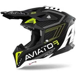 Casque Moto Cross Enduro En Carbone 3k Airoh AVIATOR 3 Primal Carbon 3k Jaune Fluo