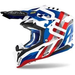 Casque Moto Cross Enduro En Fibre HPC Airoh AVIATOR 3 Rainbow Bleu Rouge