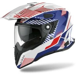 Casque Moto Intégral On-Off Touring Airoh COMMANDER Boost Blanc Bleu Brillant