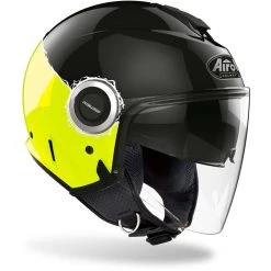 Casque Moto Jet Double Visor Airoh HELIOS Fluo Black Glossy Yellow -Airoh boutique casque moto jet double visor airoh helios fluo black glossy yellow 130991